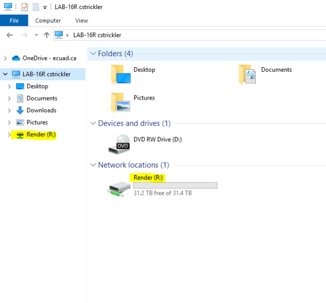 An image of Windows Explorer with the Render Drive highlighted.